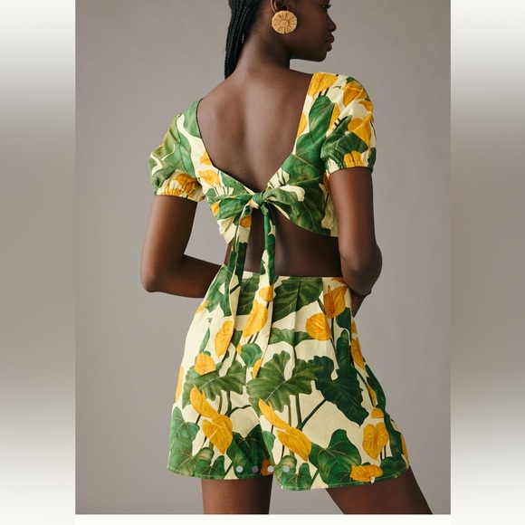 FARM Rio Yellow and Green Leaf Print Cut Out Romper - size large - Picture 4 of 5